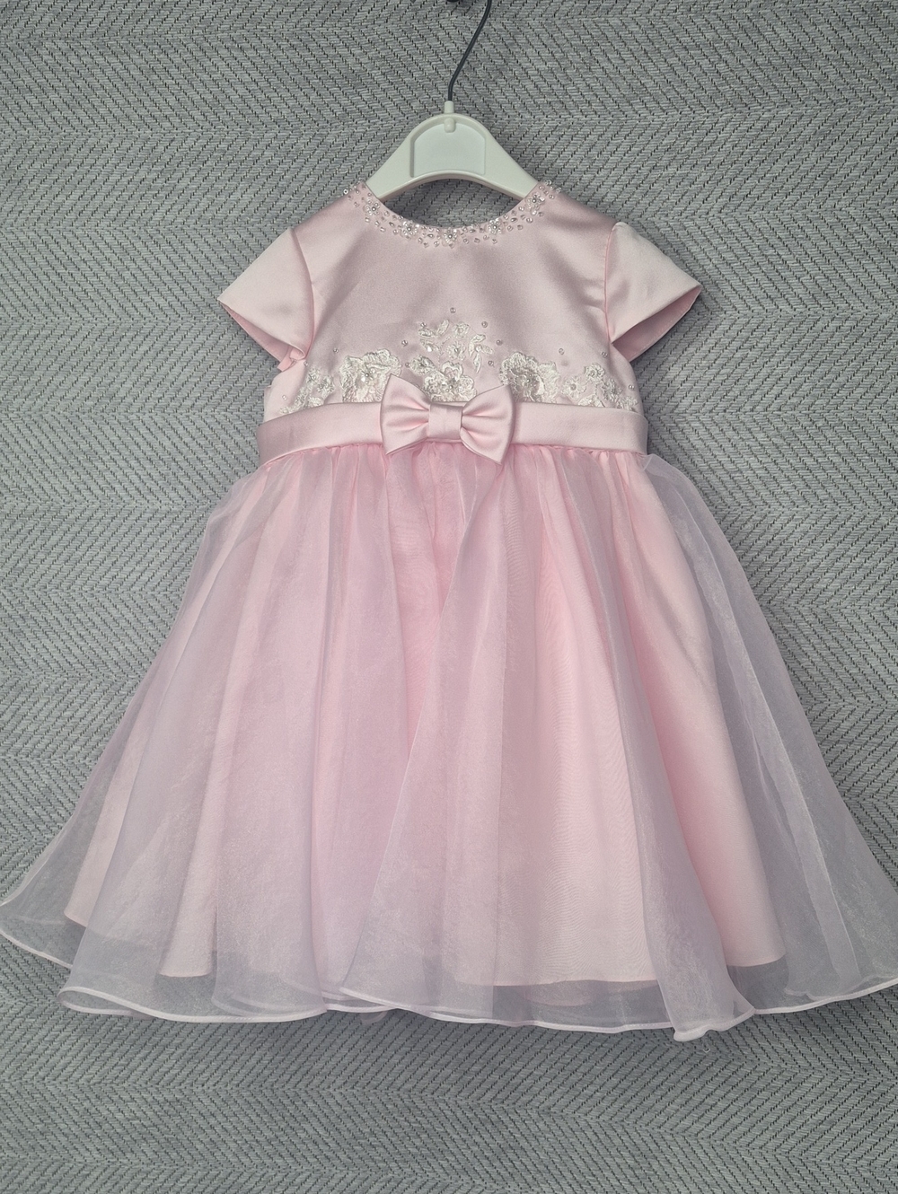NWT Sarah Louise Luxury Beaded Embroided Elegant Pink Bow Flower Girl Dress 12M
